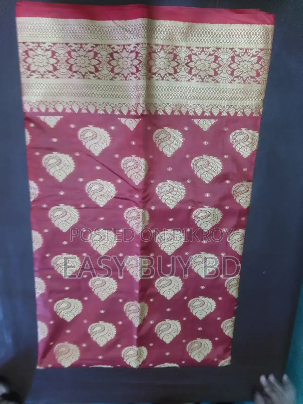 Elegant Maroon Silk Saree With Golden Zari Work | Premium Party Wear