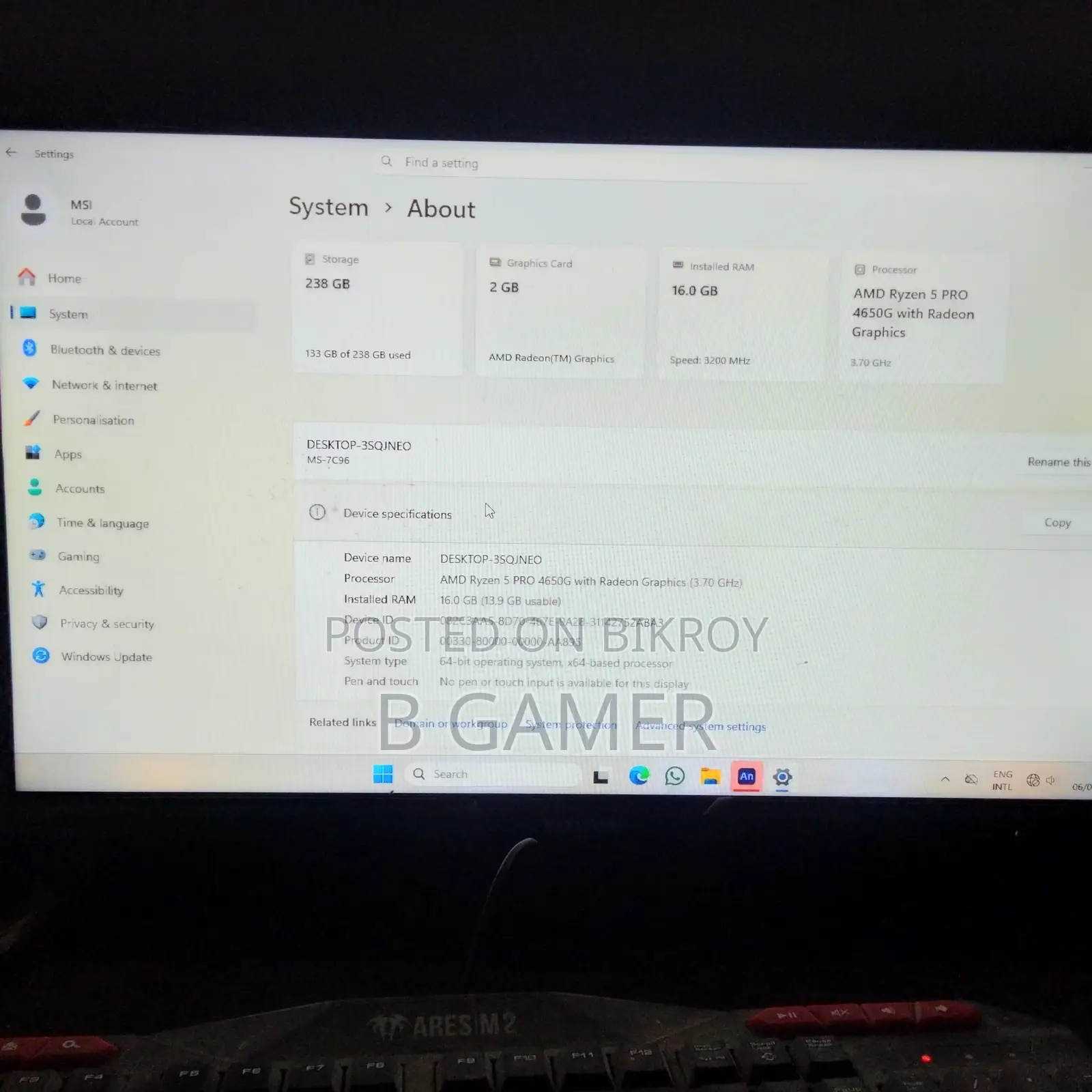 ডেস্কটপ কম্পিউটার ১৬জিবি AMD Ryzen 5 SSD ২৫৬জিবি