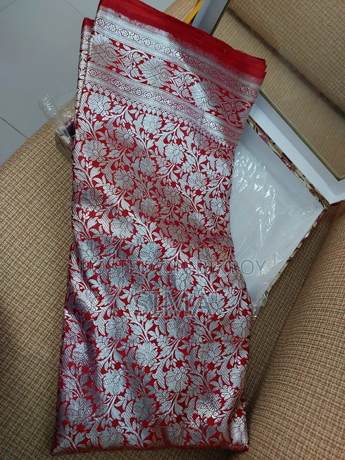 Maroon Katan Saree (with box) – Like New