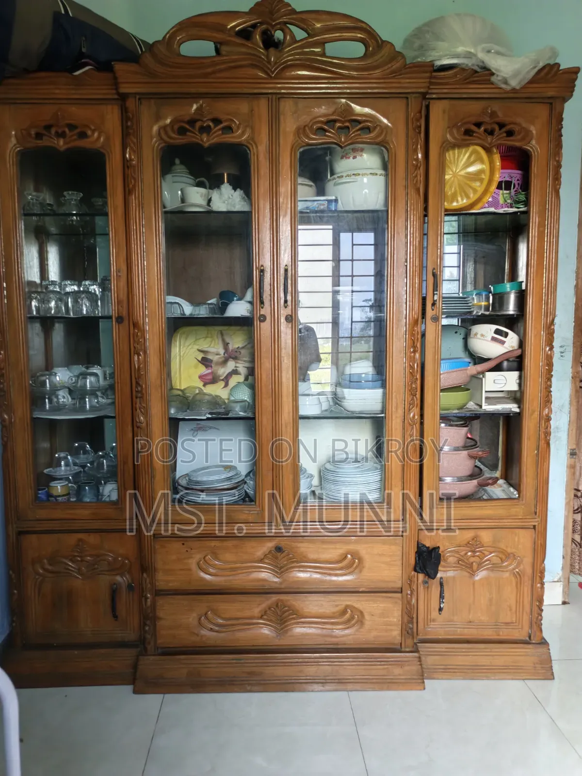 Sofa, Showcase, and Dining Table with 4 Chairs