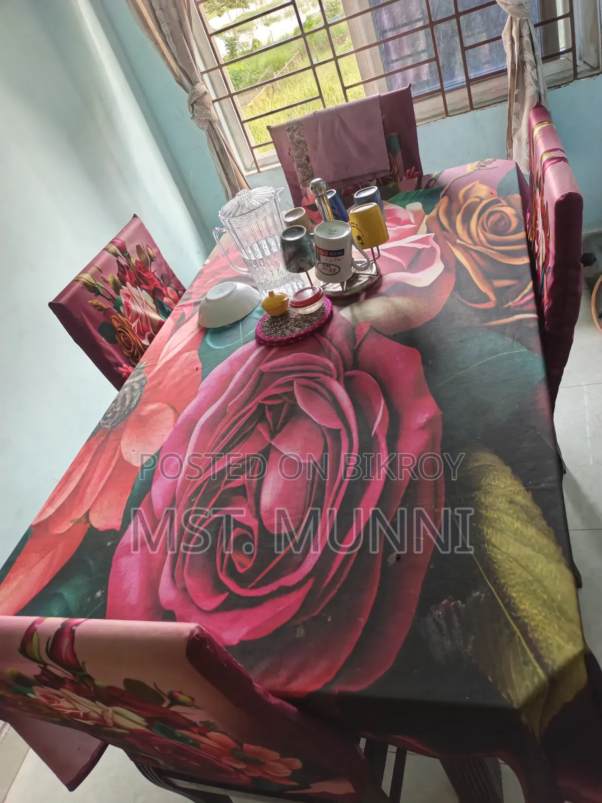Sofa, Showcase, and Dining Table with 4 Chairs