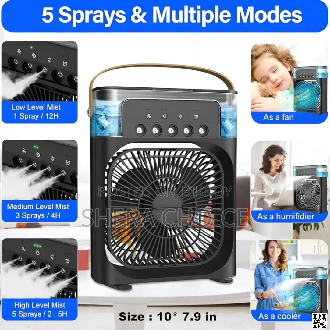Air Cooler Fan With Mist Spray Led Light