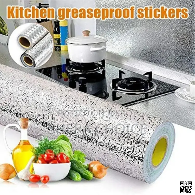 Oil-Proof Kitchen Wall Sticker (Silver Aluminum Foil Wallpaper)