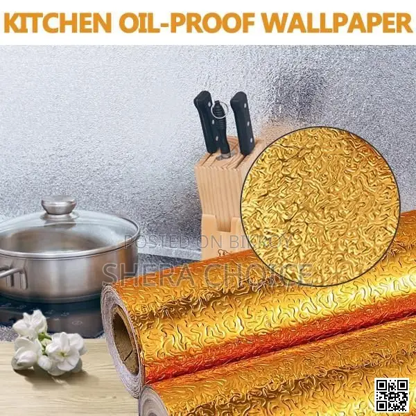 Oil-Proof Kitchen Wall Sticker (Silver Aluminum Foil Wallpaper)