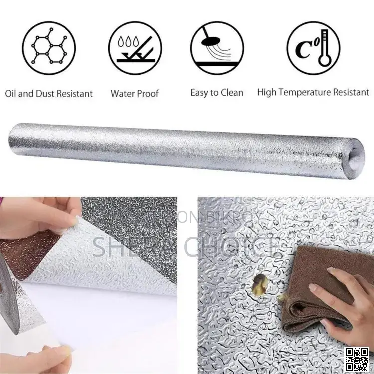 Oil-Proof Kitchen Wall Sticker (Silver Aluminum Foil Wallpaper)