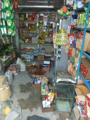 Shop items including three tables, two benches, three racks, fridge, and coffee machine