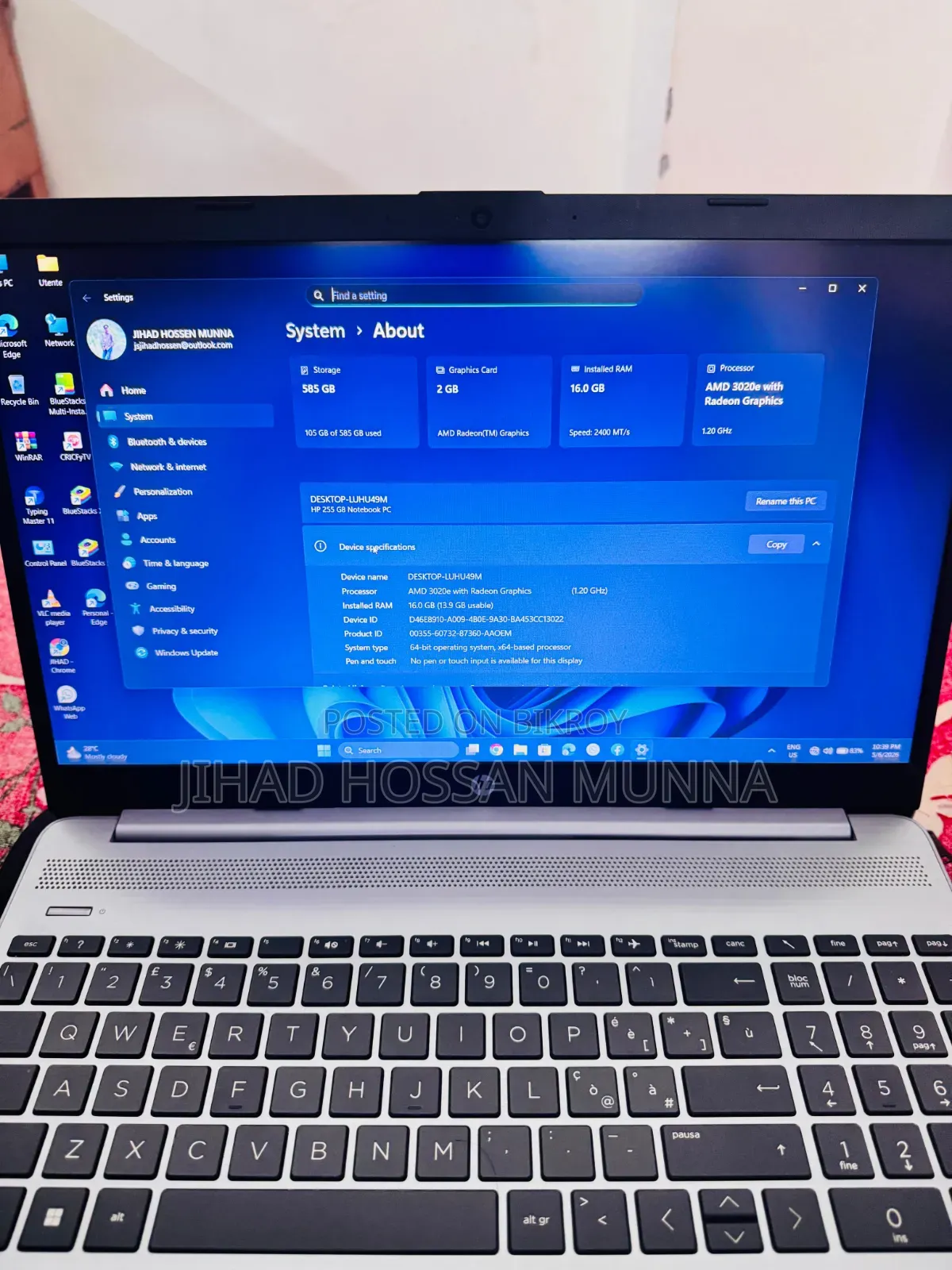 Laptop HP 255 G8 16GB AMD Ryzen HDD+SSD 512GB