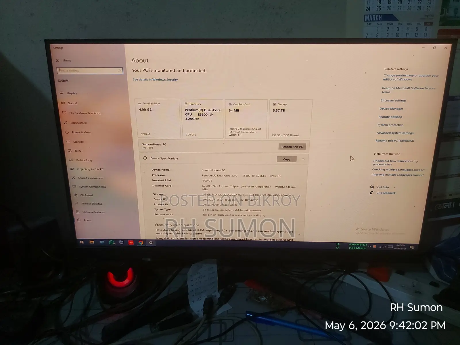 Desktop Computer Dell 4GB Intel Core 2 Duo HDD+SSD 500GB