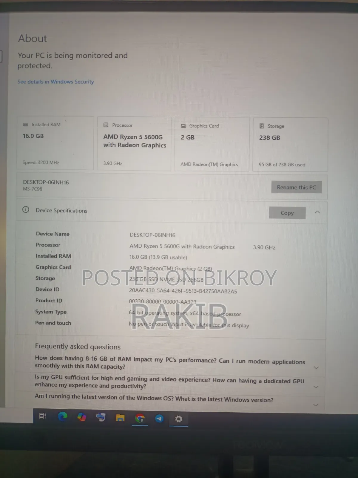 New Desktop Computer 16GB AMD Ryzen 5 SSD 256GB