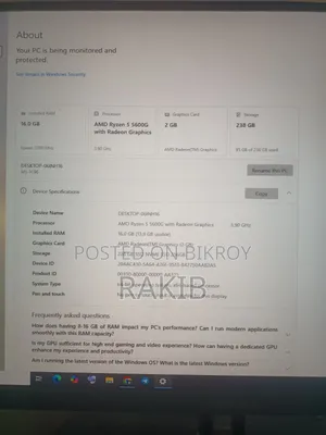 New Desktop Computer 16GB AMD Ryzen 5 SSD 256GB
