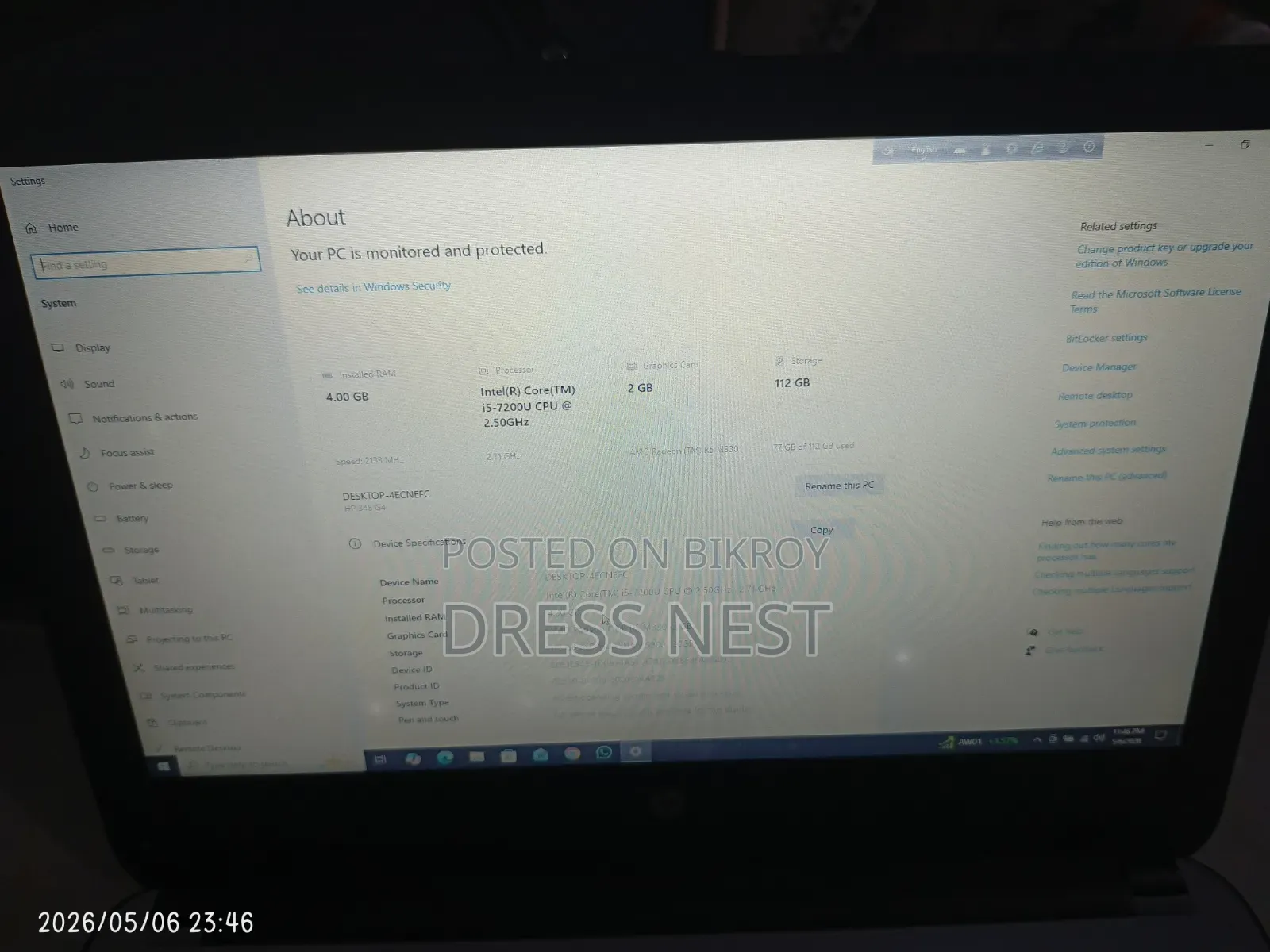 Laptop HP 348 G4 4GB Intel Core I5 SSD 128GB