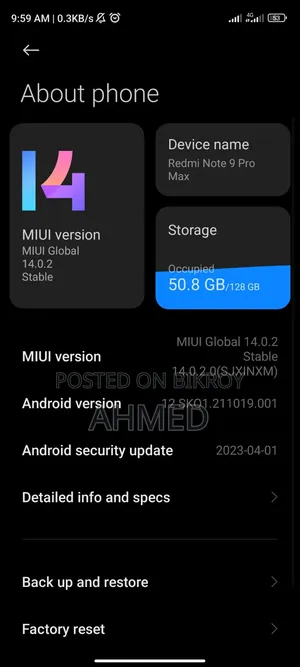 Xiaomi Redmi Note 9 Pro Max 128 GB Blue
