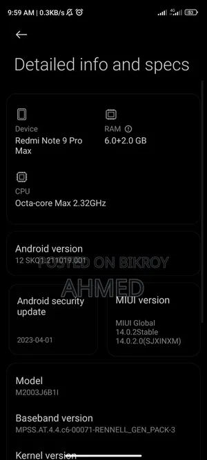 Xiaomi Redmi Note 9 Pro Max 128 GB Blue