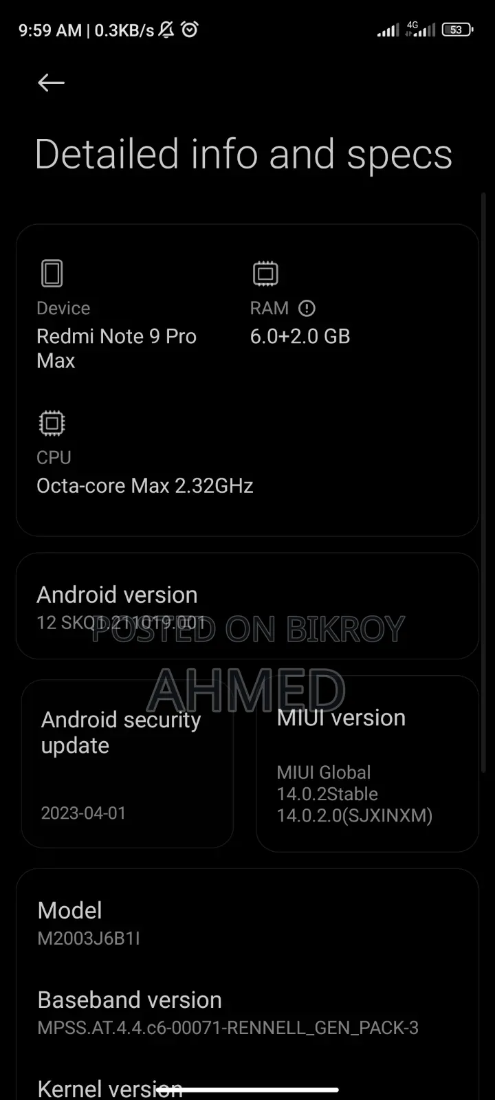 Xiaomi Redmi Note 9 Pro Max 128 GB Blue
