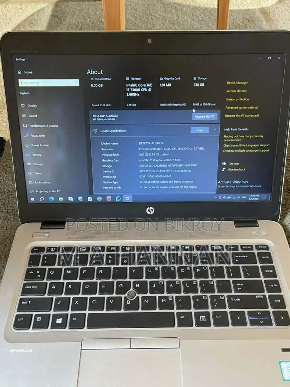 Laptop HP EliteBook 840 G4 8GB Intel Core i5 SSD 256GB