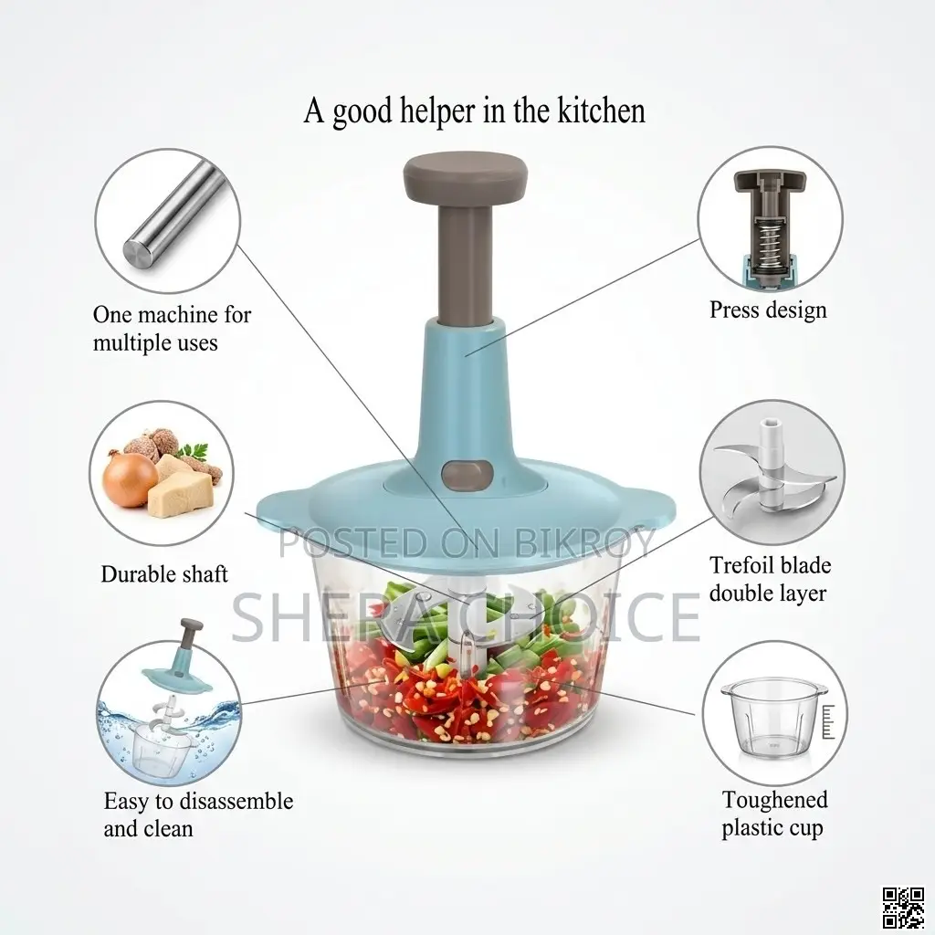 Manual Push Type Food Chopper – 1.5l Large Capacity Kitchen Helper