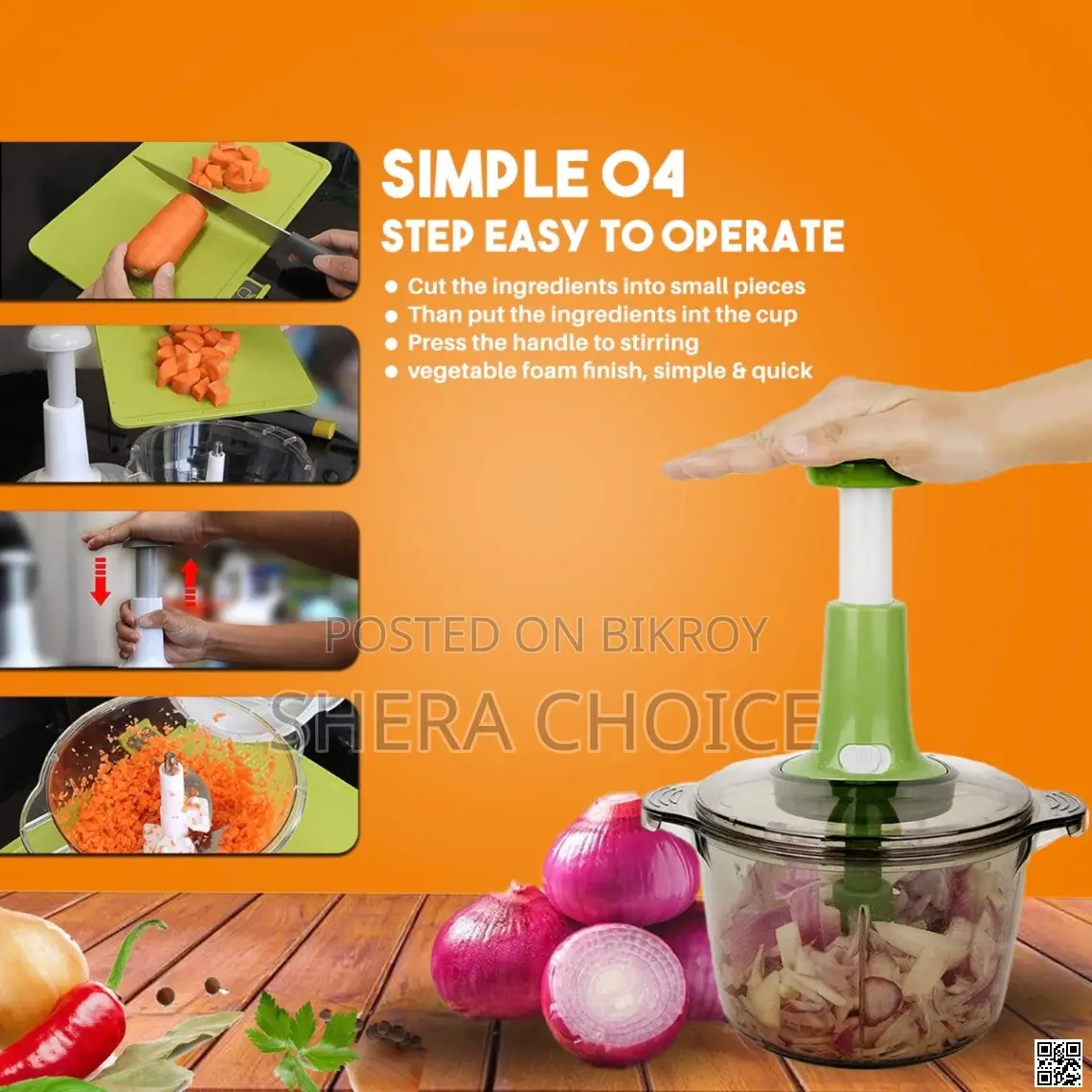 Manual Push Type Food Chopper – 1.5l Large Capacity Kitchen Helper