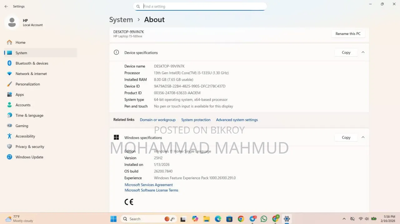 Laptop HP 15-Fd0290ns 8GB Intel Core I5 SSD 512GB