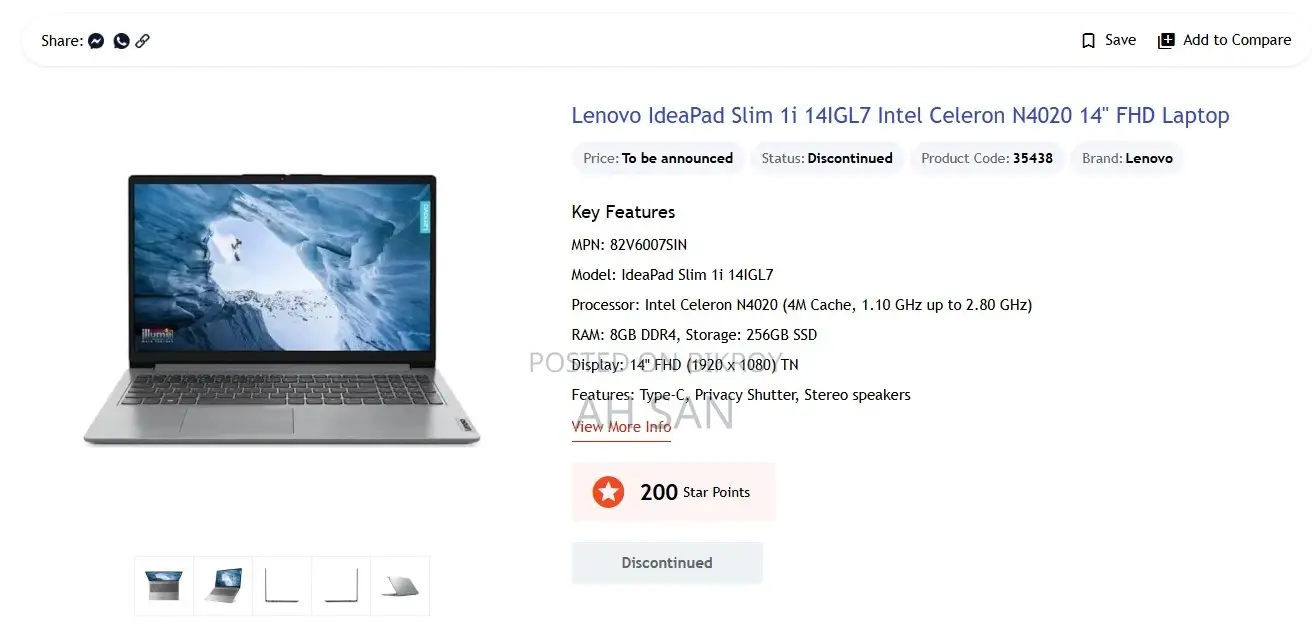 New Laptop Lenovo IdeaPad 1 8GB Intel Celeron SSD 512GB