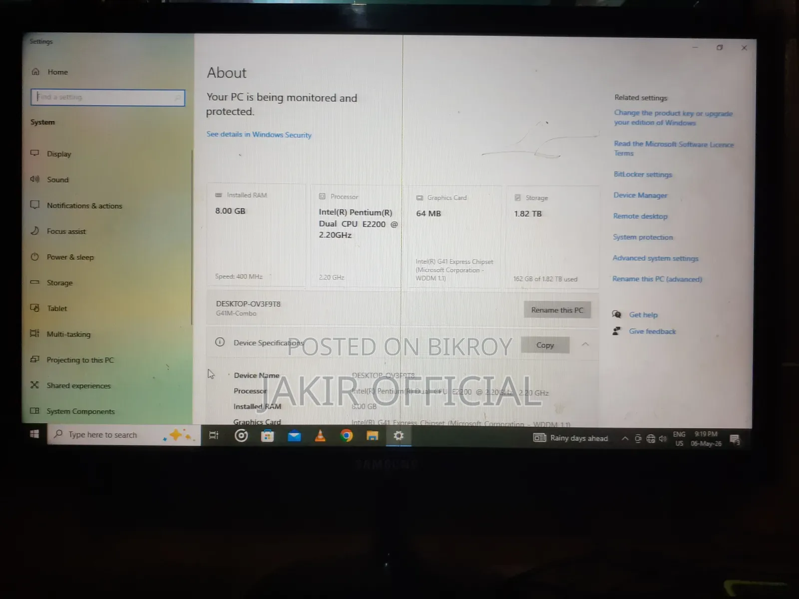 Desktop Computer Gigabyte GB-BNi5G4-1050Ti 8GB Intel Pentium HDD 2T