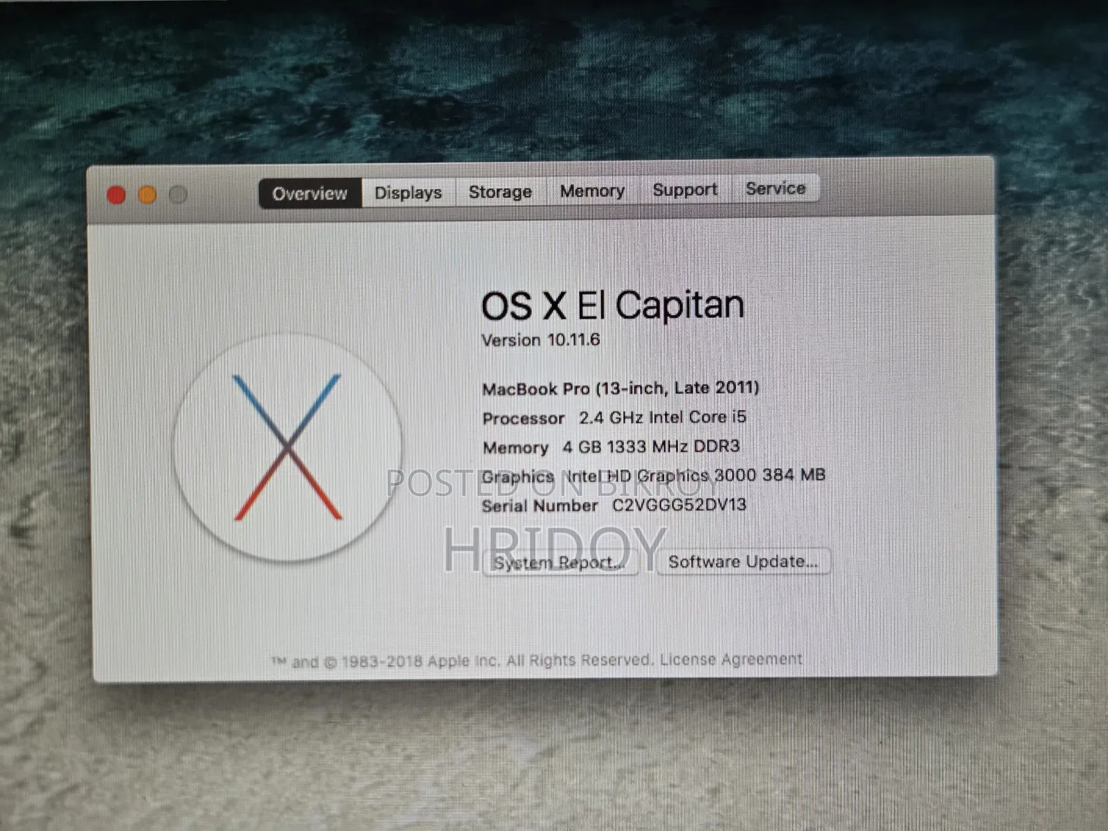 Laptop Apple MacBook Pro 2011 4GB Intel Core I5 HDD 128GB
