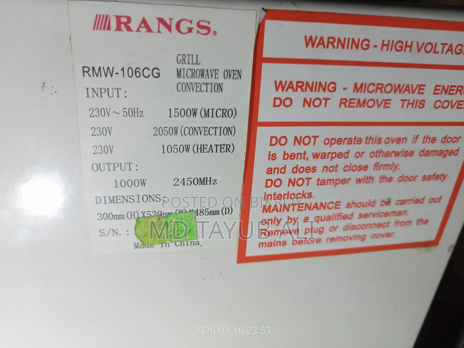 Sale for Rangs Convention Oven