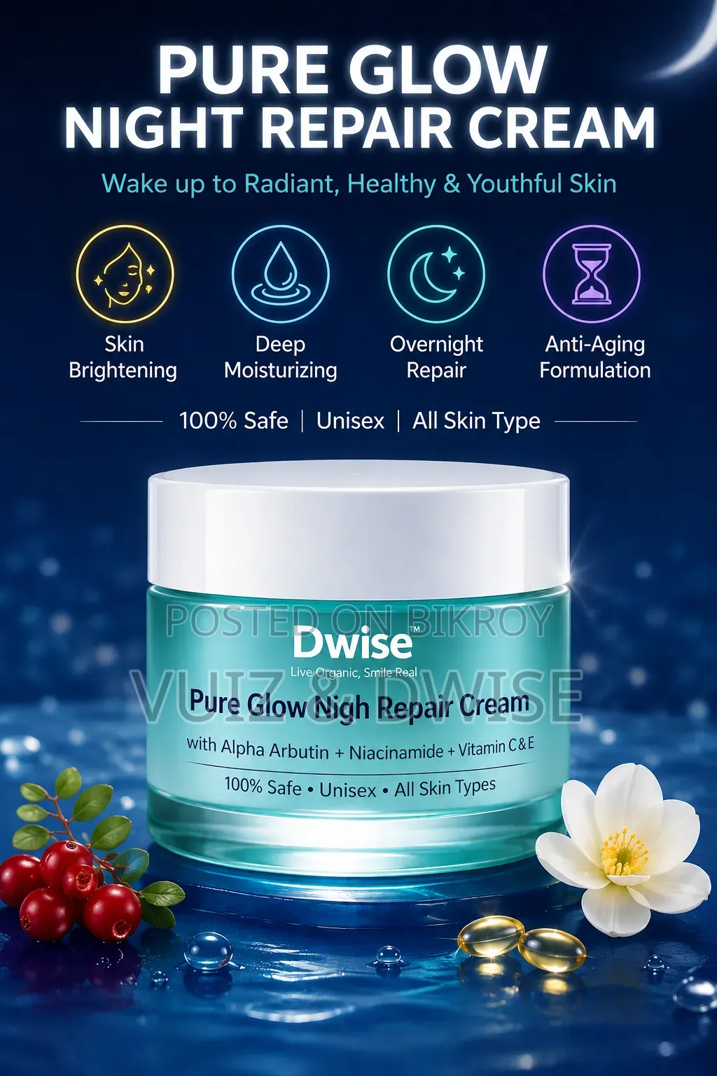 Dwise Pure Glow Night Repair Cream With Anti-Aging Formulation