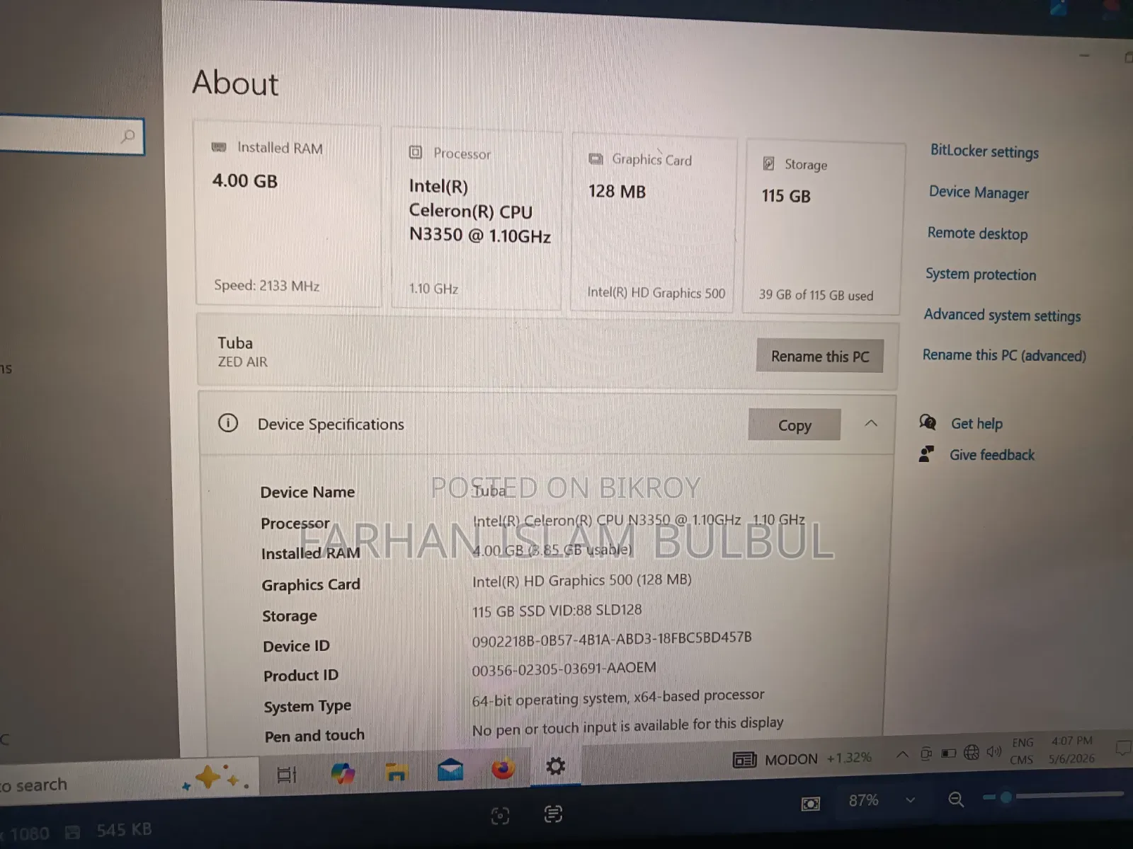 Laptop I-Life ZedAir 4GB Intel Celeron SSD 128GB