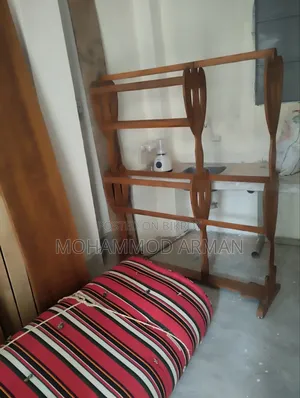 Teak Wood Bed and Cloth Rack Combo