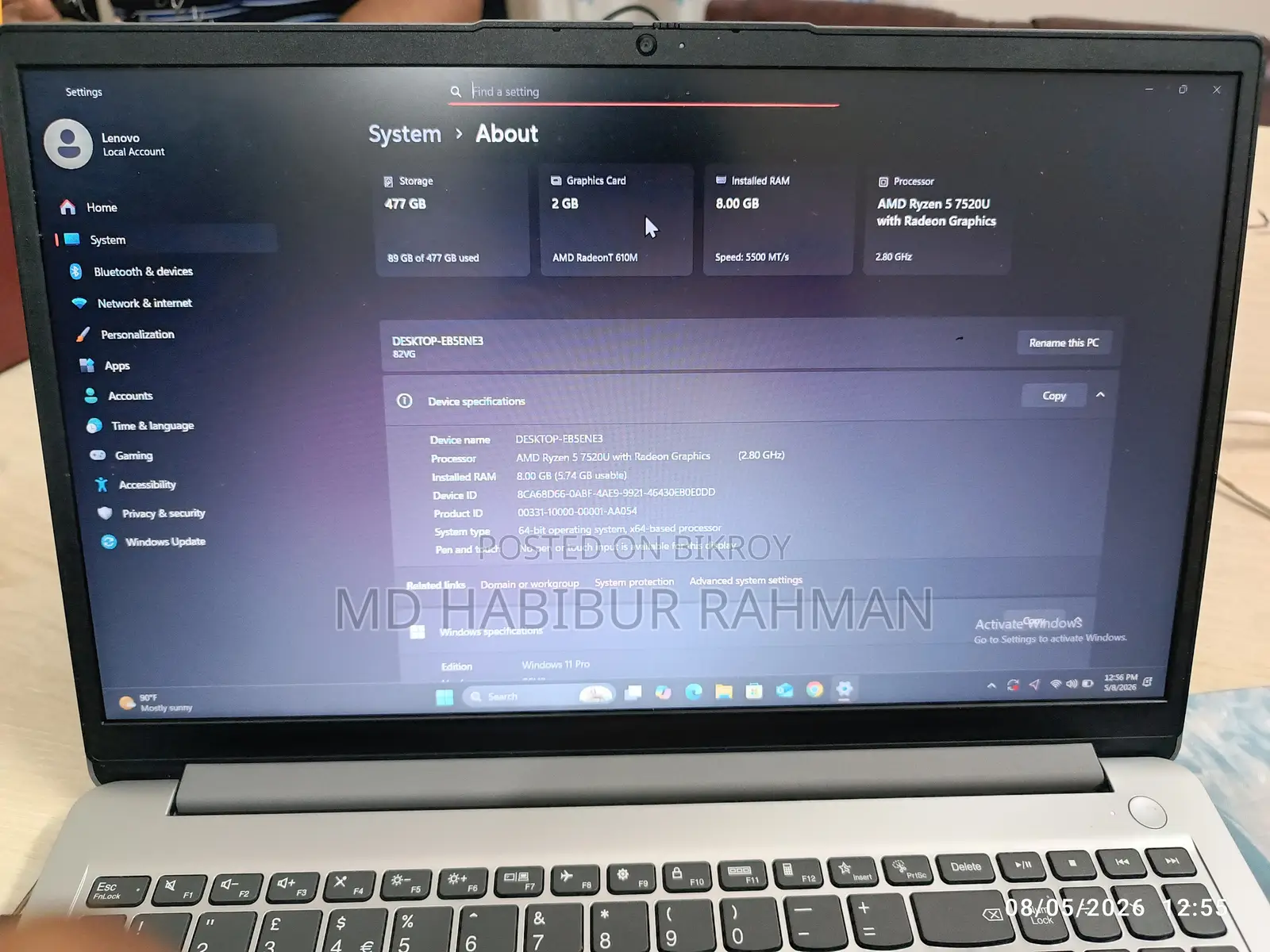Laptop Lenovo IdeaPad 1 8GB AMD Ryzen 5 SSD 512GB