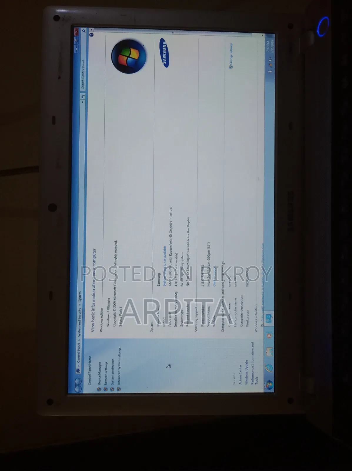 ল্যাপটপ স্যামসাং আরভি৫১৩ ৪জিবি এএমডি এসএসডি ৩৫০জিবি