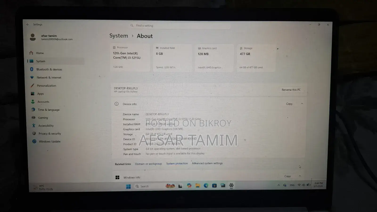 Laptop HP 15s 8GB Intel Core I3 SSD 500GB