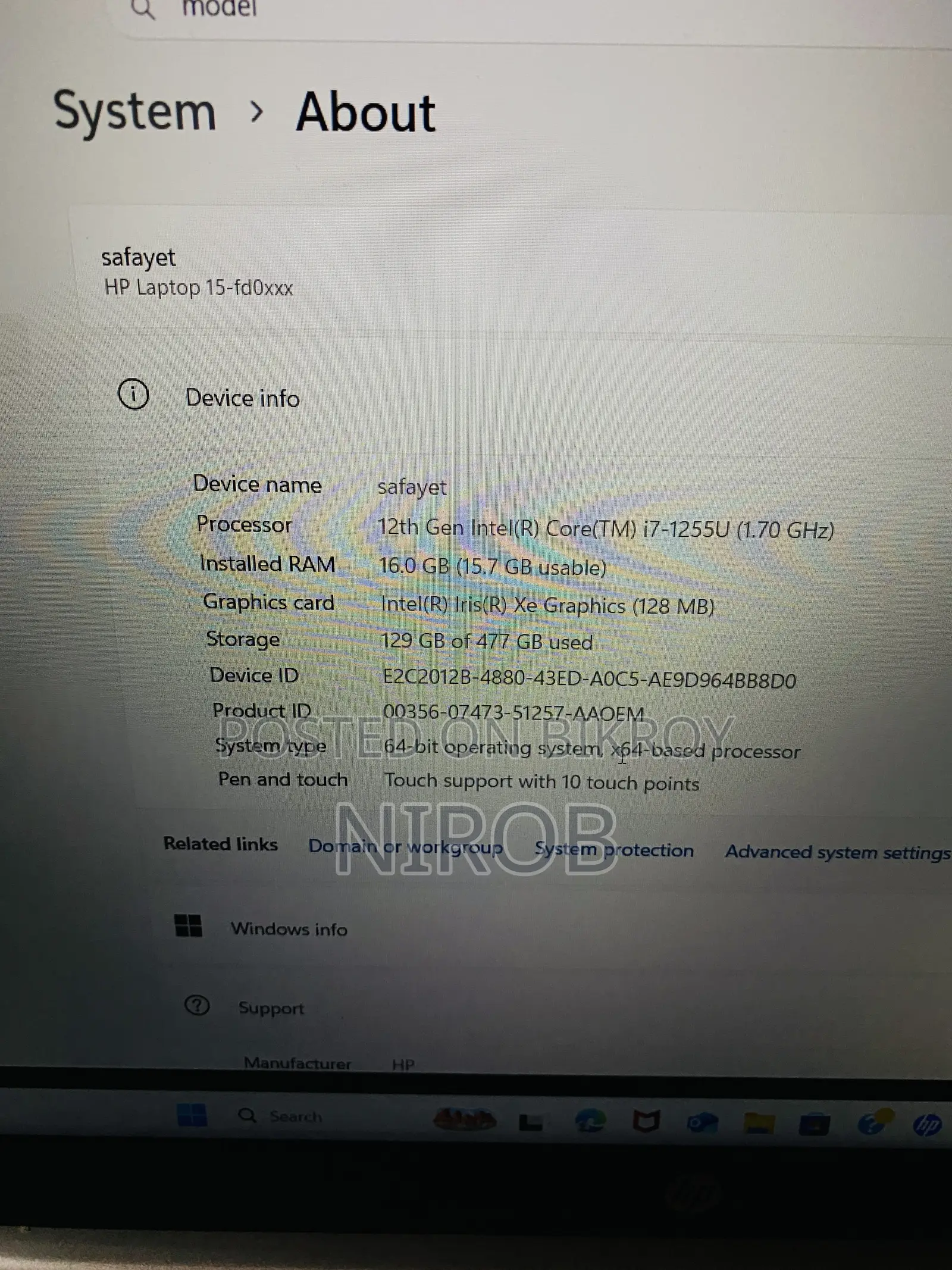 Laptop HP 15-Fd1020ns 16GB Intel Core I7 SSHD+SSD 512GB