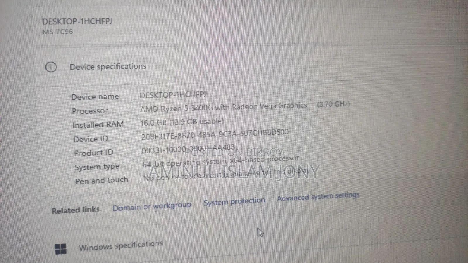 Desktop Computer 16GB AMD Ryzen 5 SSD 256GB