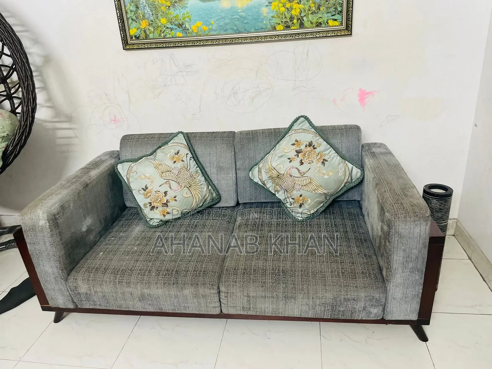 Modern Grey Wooden Sofa Set | Stylish Comfortable