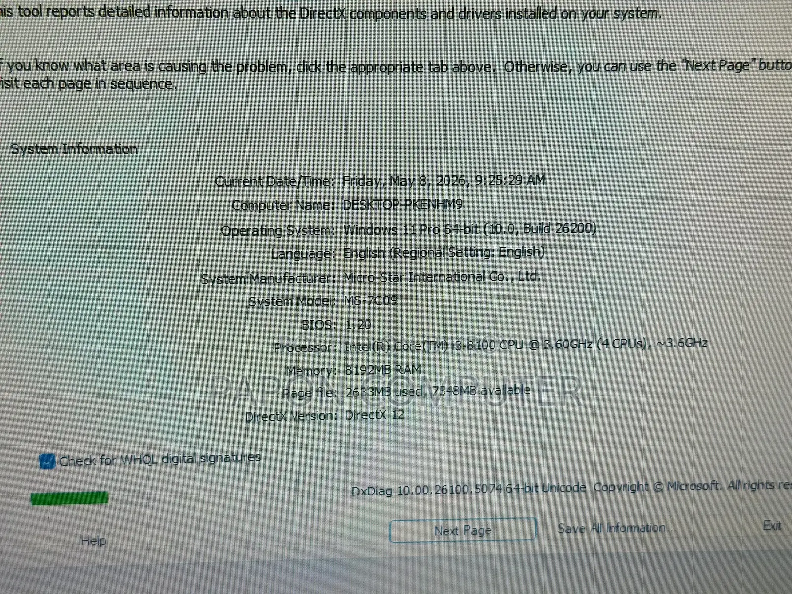 Desktop Computer 8GB Intel Core I3 HDD+SSD 128GB