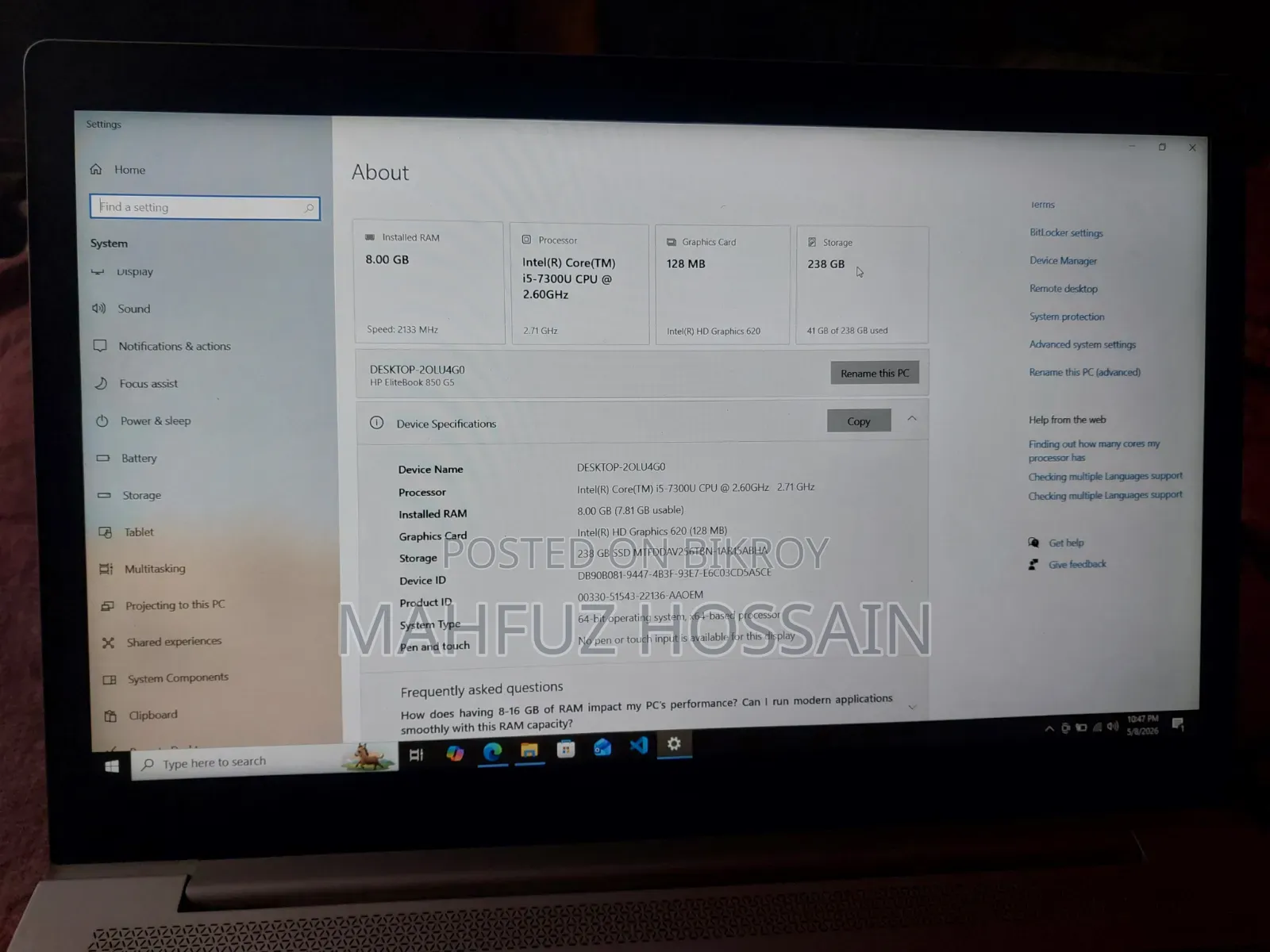Laptop HP EliteBook 840 G6 8GB Intel Core I5 SSD 256GB