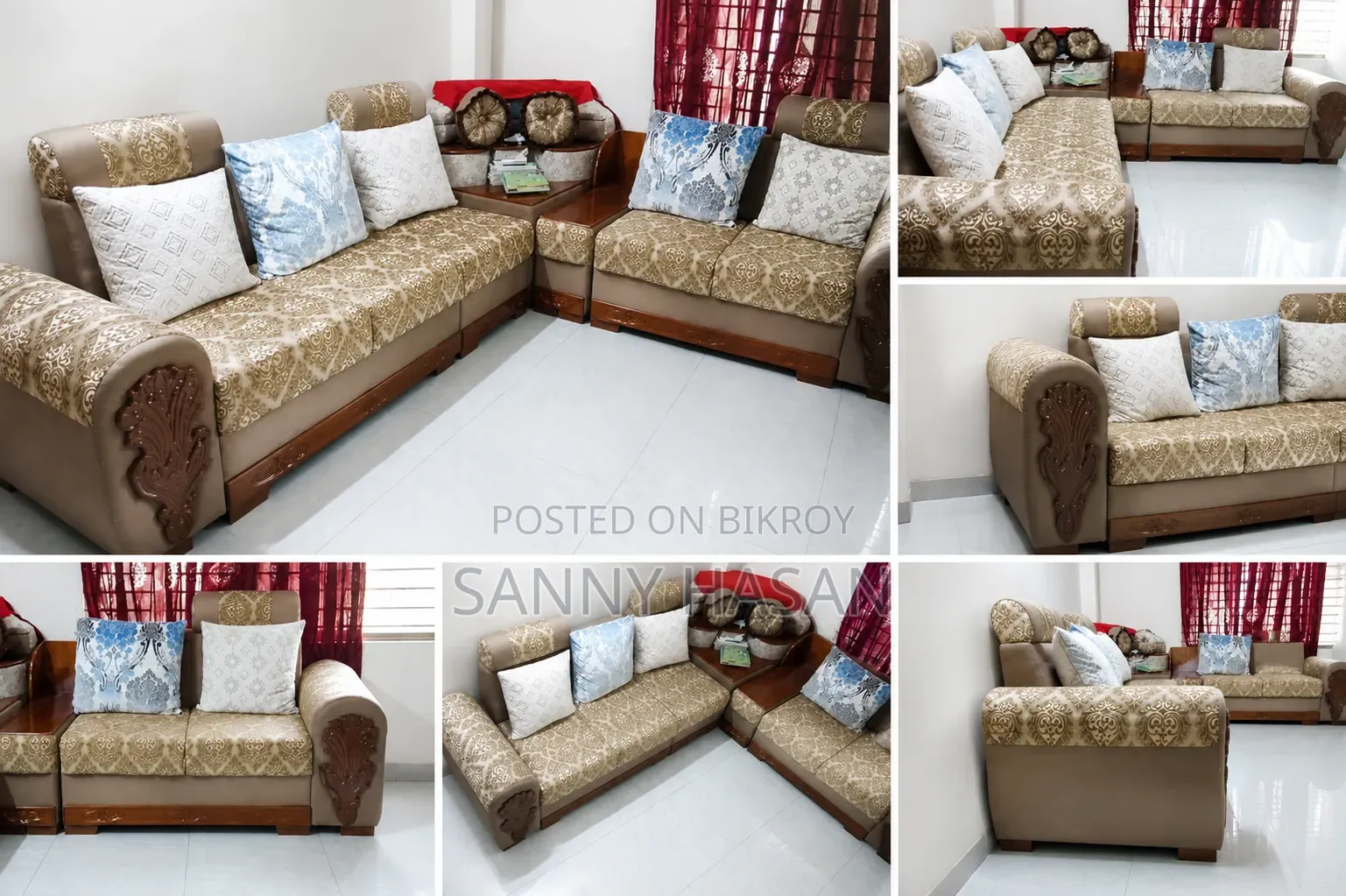 Elegant Wooden Sofa Set for Sale – Well Maintained (Used for 3 Years)