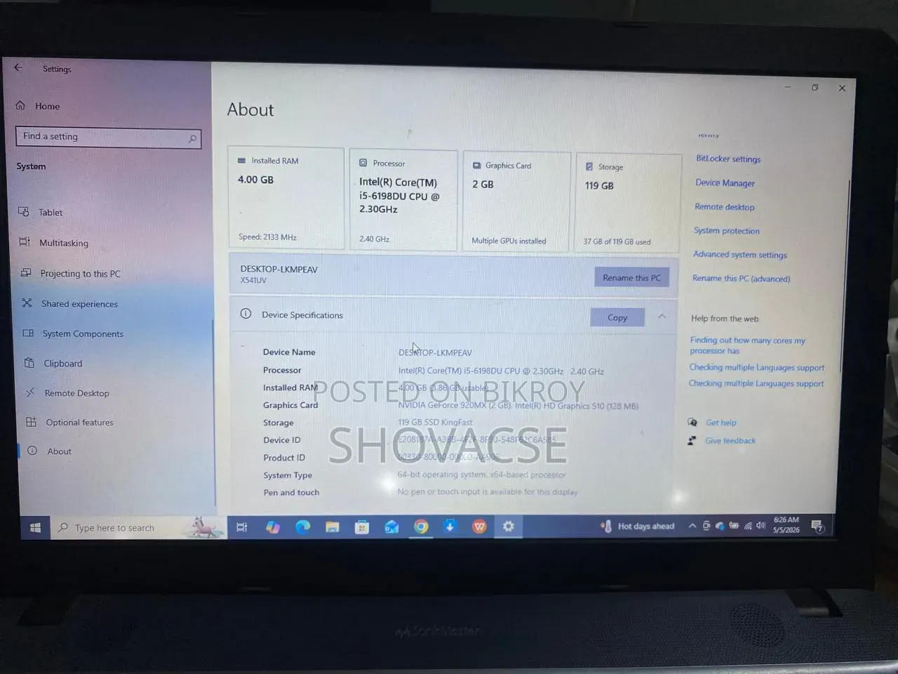Laptop Asus VivoBook Max X541UA 4GB Intel Core I5 HDD+SSD 1T