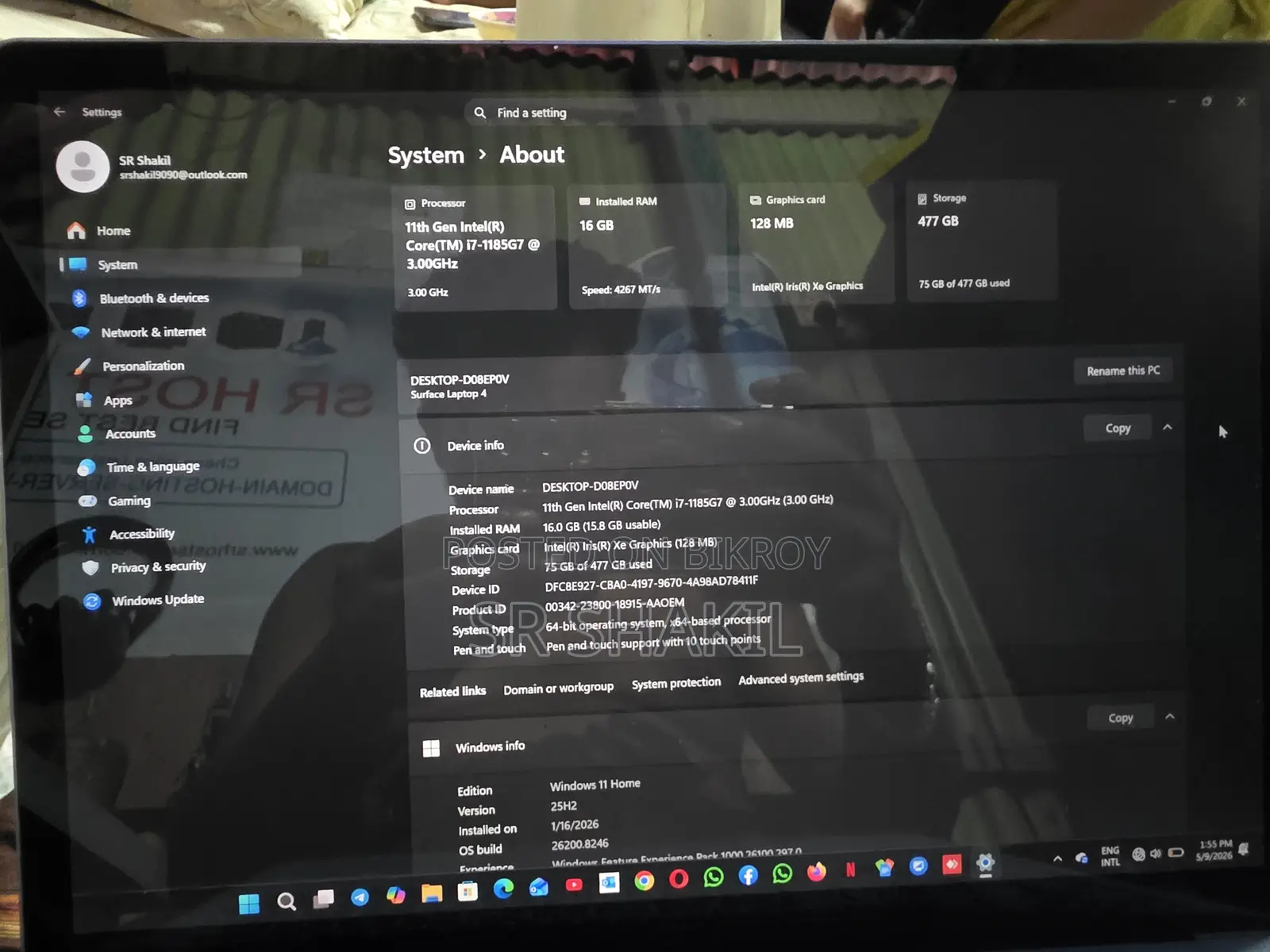Laptop Microsoft Surface Laptop 4 16GB Intel Core I7 SSD 500GB