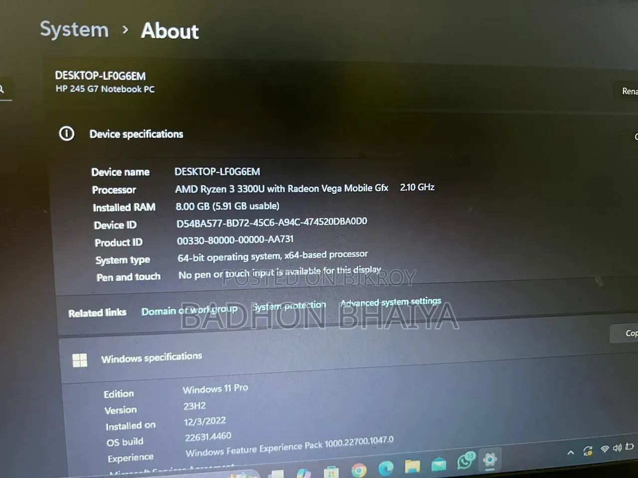 New Laptop HP 245 G4 8GB AMD Ryzen 3 SSD 1T