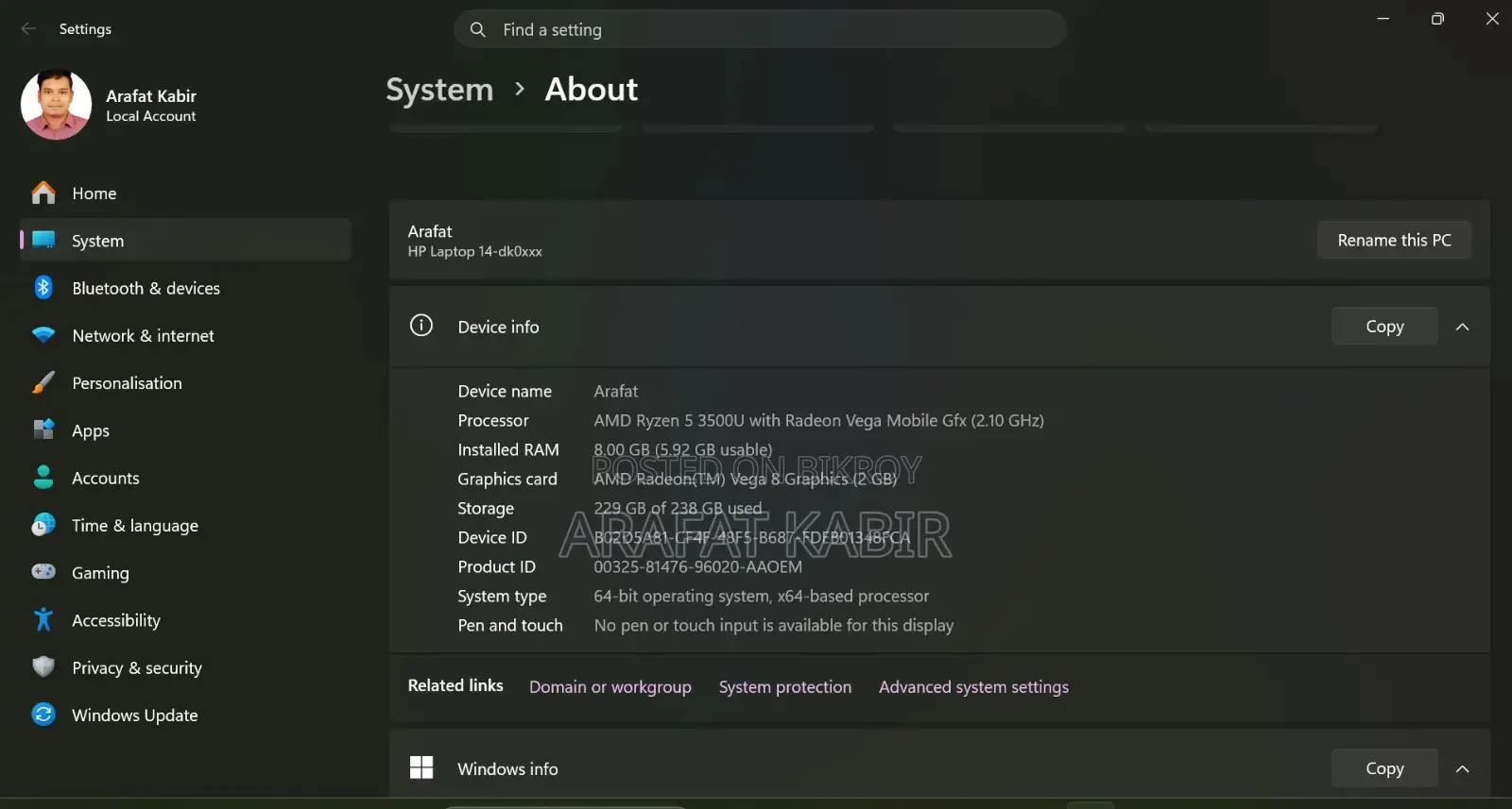 Laptop HP 8GB AMD Ryzen 5 SSD 256GB
