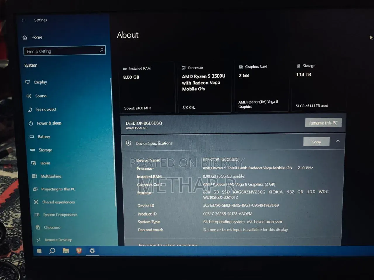 Laptop Asus 8GB AMD Ryzen 5 HDD+SSD 256GB
