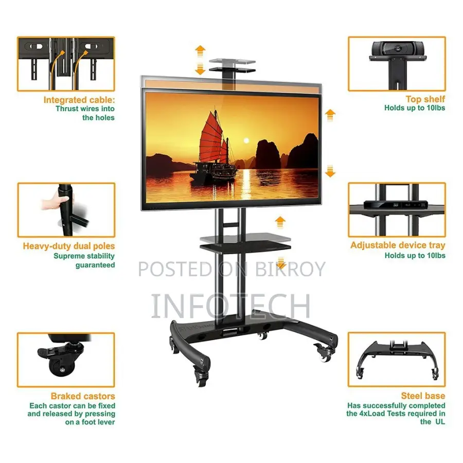 Ava1800-70-1p 55 To 90" Portable Tv Trolley Stand