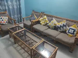Premium Rattan Sofa Set (3+1+1) + Glass Coffee Table Side Tables