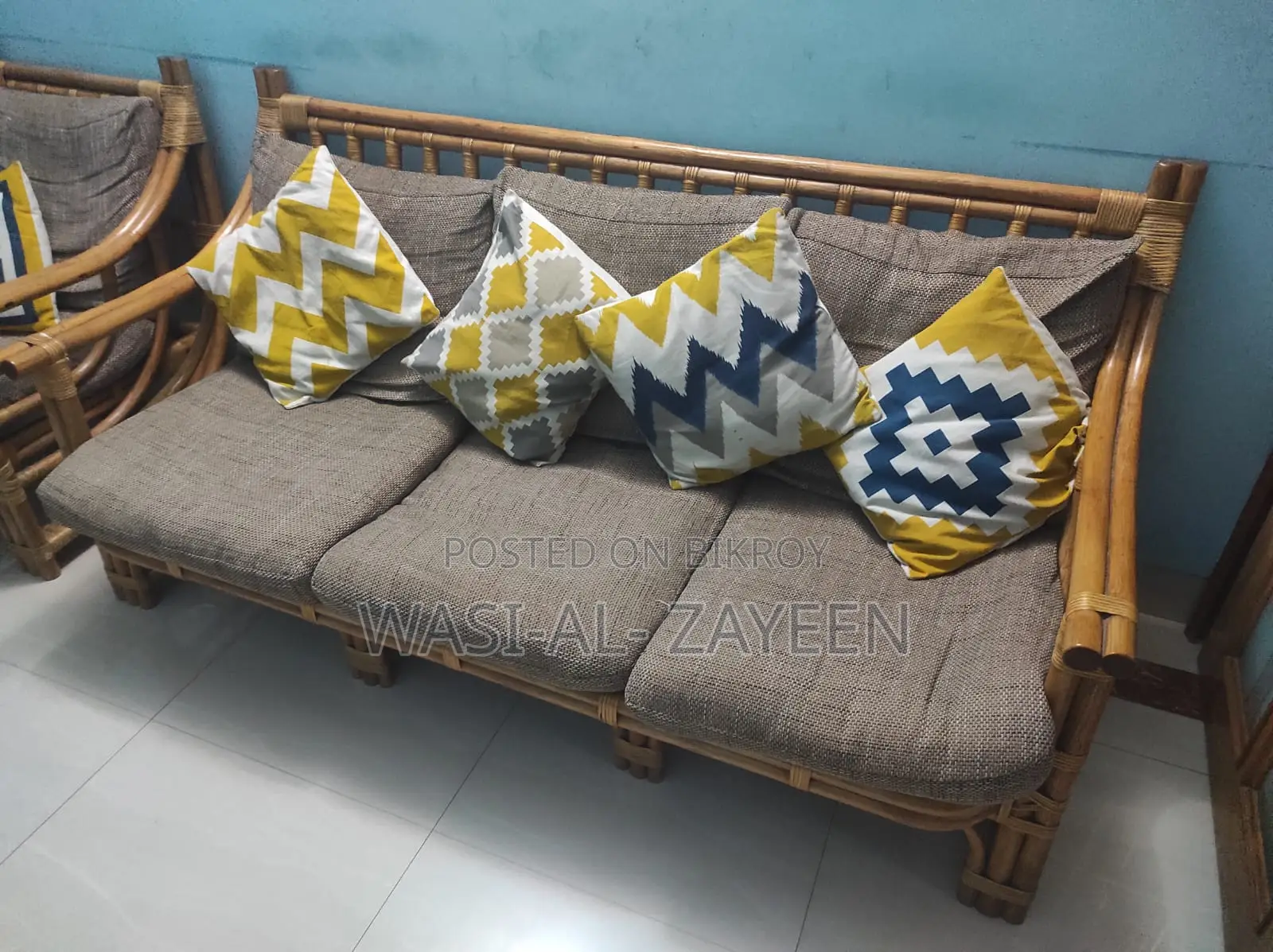 Premium Rattan Sofa Set (3+1+1) + Glass Coffee Table Side Tables