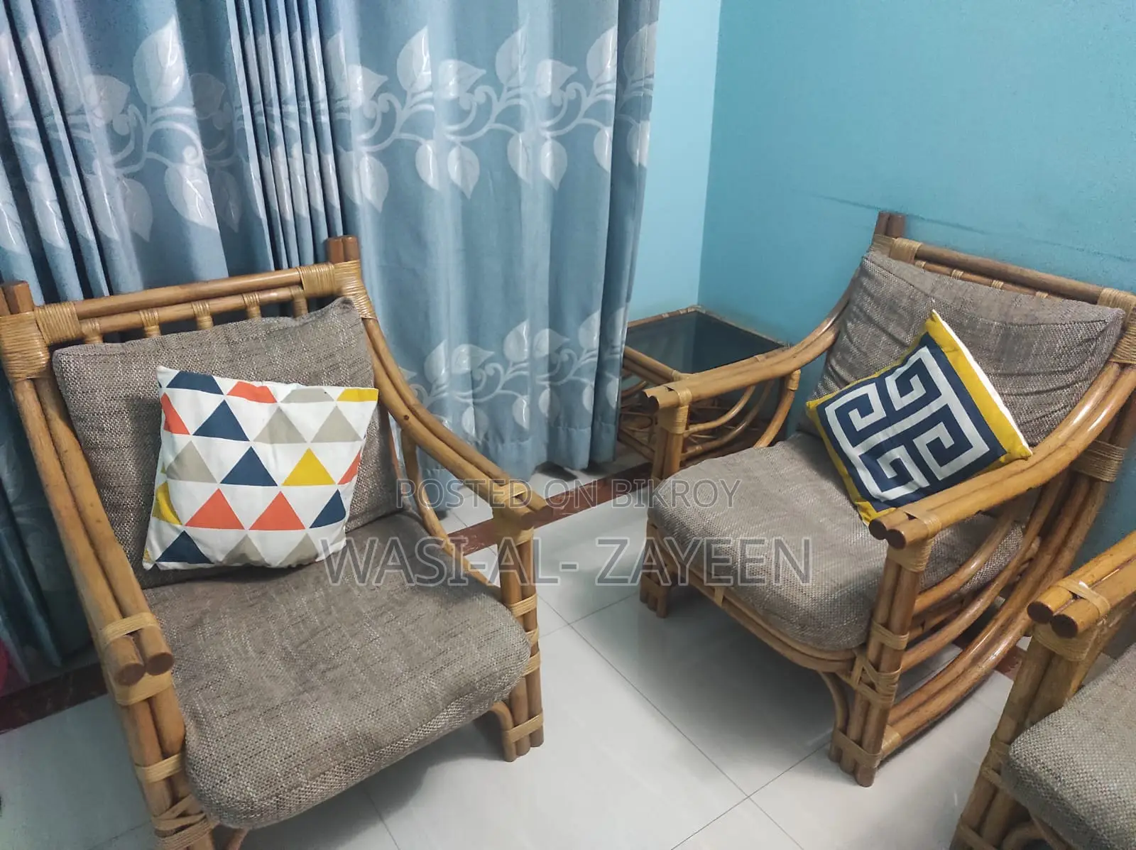 Premium Rattan Sofa Set (3+1+1) + Glass Coffee Table Side Tables