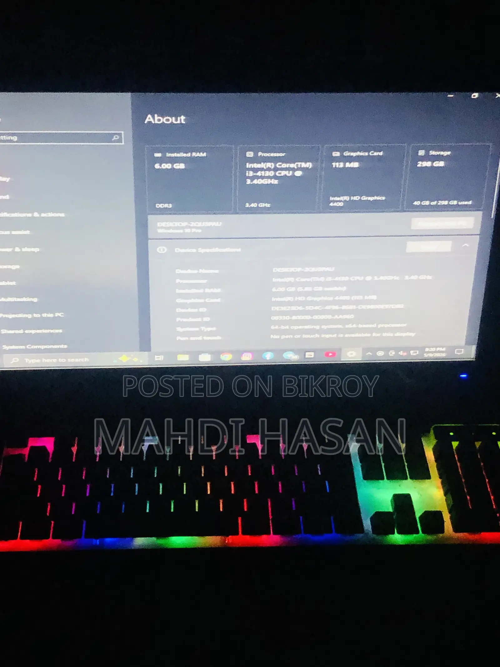 Desktop Computer MSI Model 6GB Intel Core I3 SSD 250GB