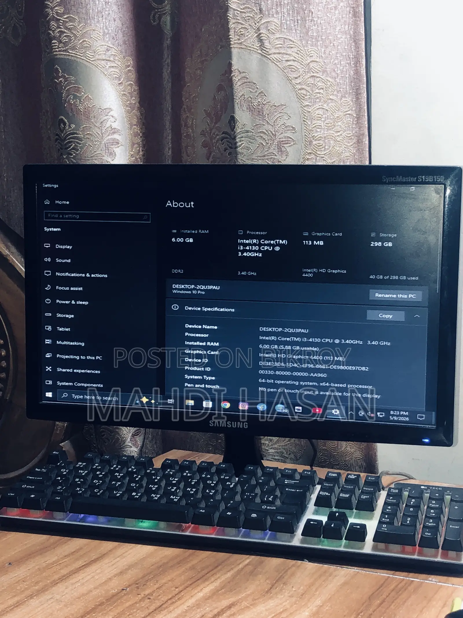 Desktop Computer MSI Model 6GB Intel Core I3 SSD 250GB
