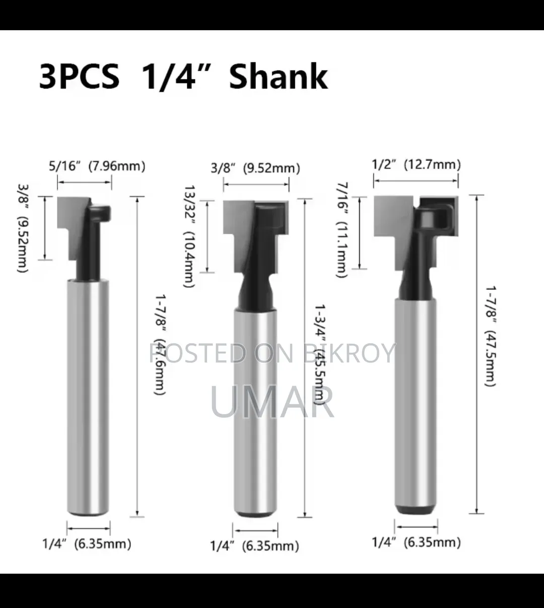 Keyhole Bit/ T Hole Router Bit Size (6mm) 6*38, 6*5 /16 1.5 Inch